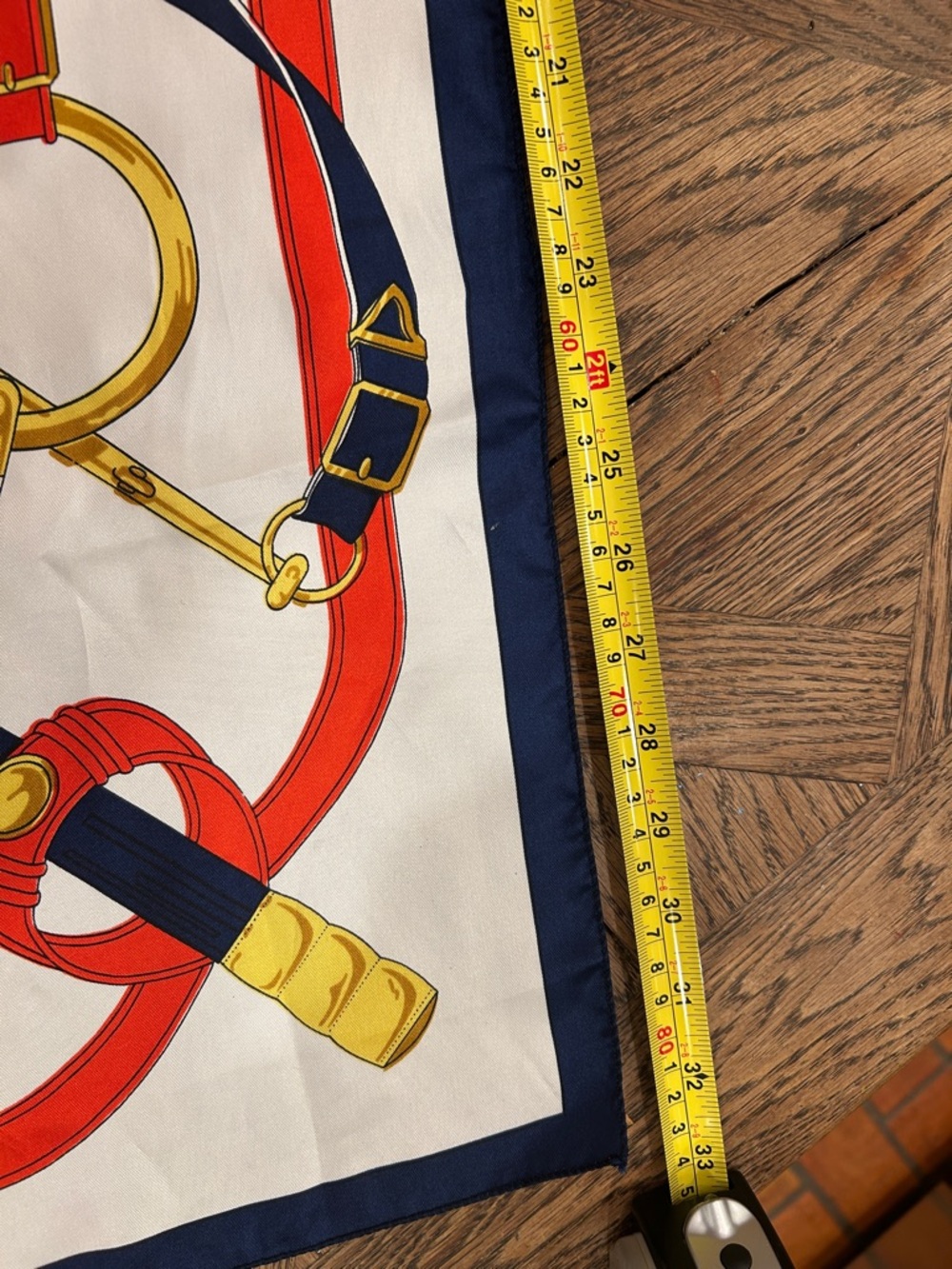 Red, White & Navy Equestrian Print Silk Square Scarf - Picture 2 of 4